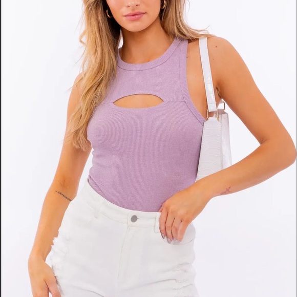 Anthropologie Tops - By Anthropologie Pastel Purple Cutout Fitted Ribbed Spring Tank Size Medium